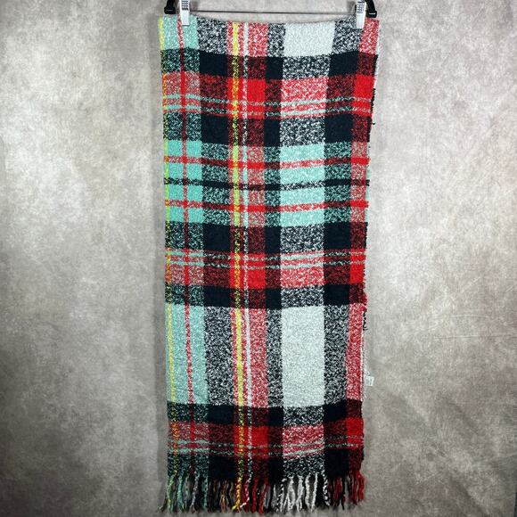 American Eagle Scarf Womens One Size Multicolor Plaid Flannel‎ Fringe Trim Boho - Picture 4 of 8